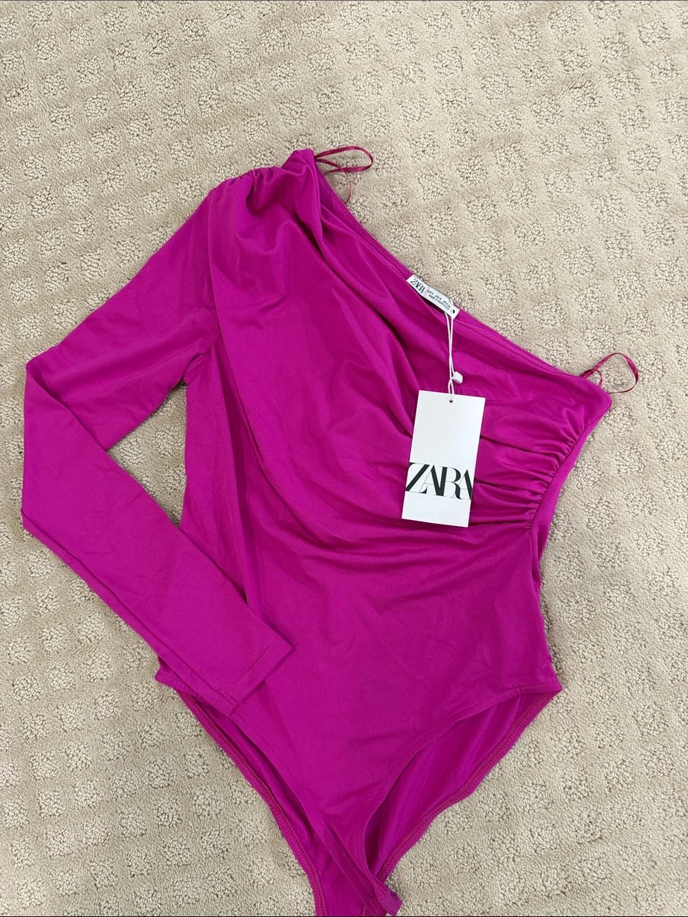 ZARA Fuchsia One-Shoulder Long-Sleeve Bodysuit